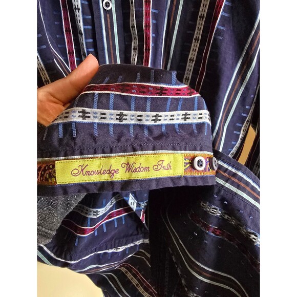 Robert Graham Navy Striped Fire Hydrant Flip Cuffs button down shirt men's XL - Picture 5 of 12